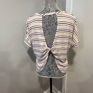 Lulus Terry Cloth Striped Open Twist Back Oversized Flowy Cap Sleeve Top. XS